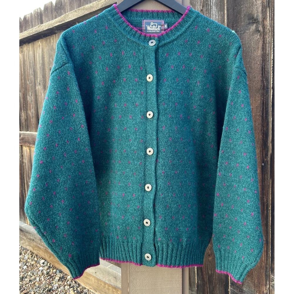 Vintage Woolrich Mallard Cardigan Sweater Womens M Green Wool Hong Kong - Picture 2 of 12